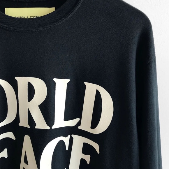 CHURCH & STATE Heavy Fleece Sweatshirt WORLD PEACE graphic 2 Medium Black - Picture 3 of 4